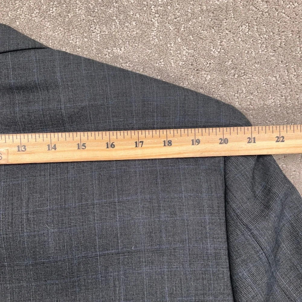 Jos A Bank Suit Mens 44L Charcoal Gray Blue Glen Plaid Tailored Traditional Wool